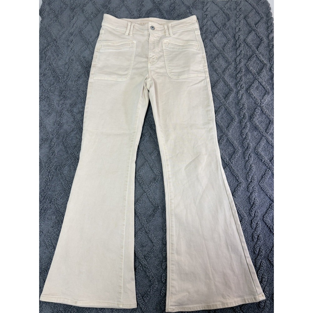 American Eagle Women's Super Hi-Rise Flare Beige Jeans - Size 10